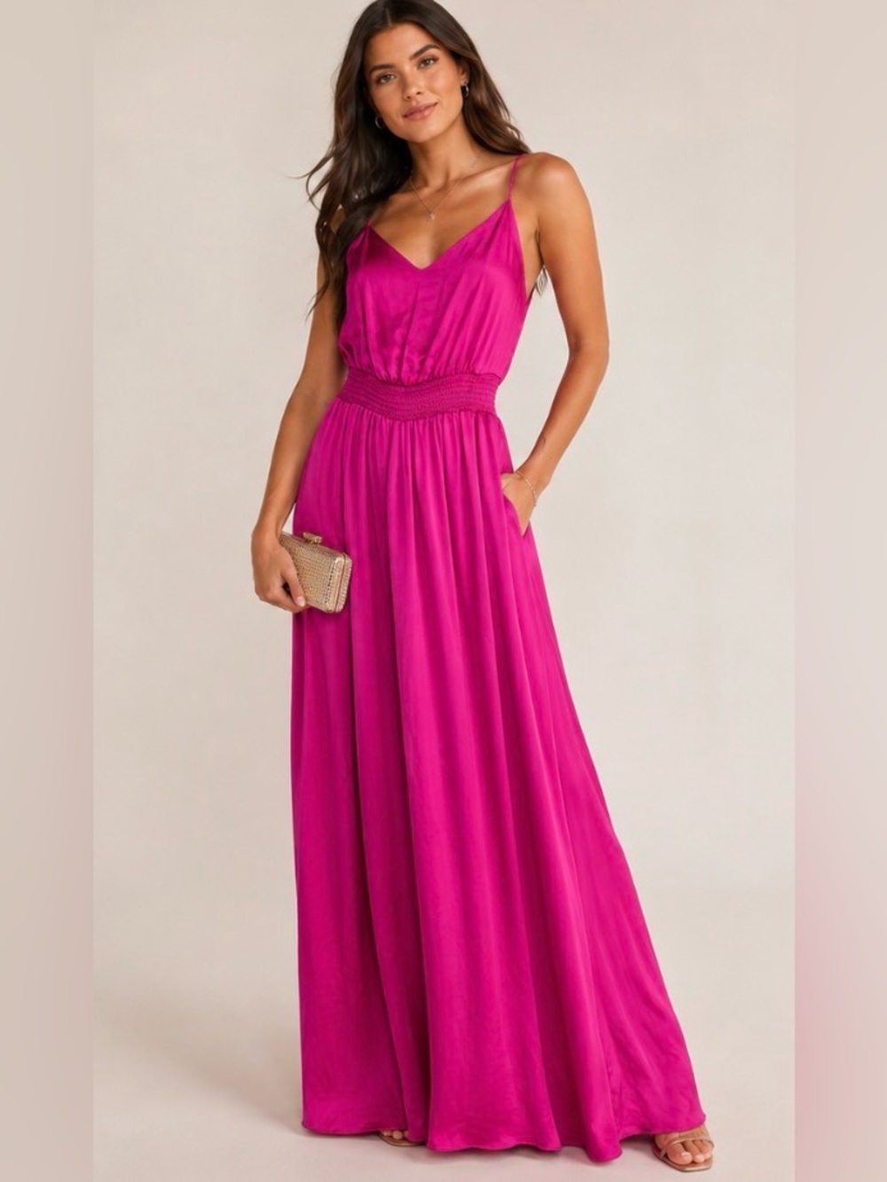 Jay Godfrey 100% Silk Fuschia Pink Maxi Dress Sleeveless Empire Waist Gown